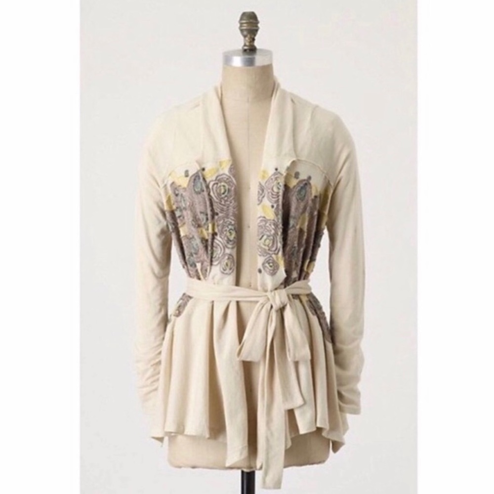 Anthro C Kerr Reversed Ranunculus Open Cardigan‎ XS